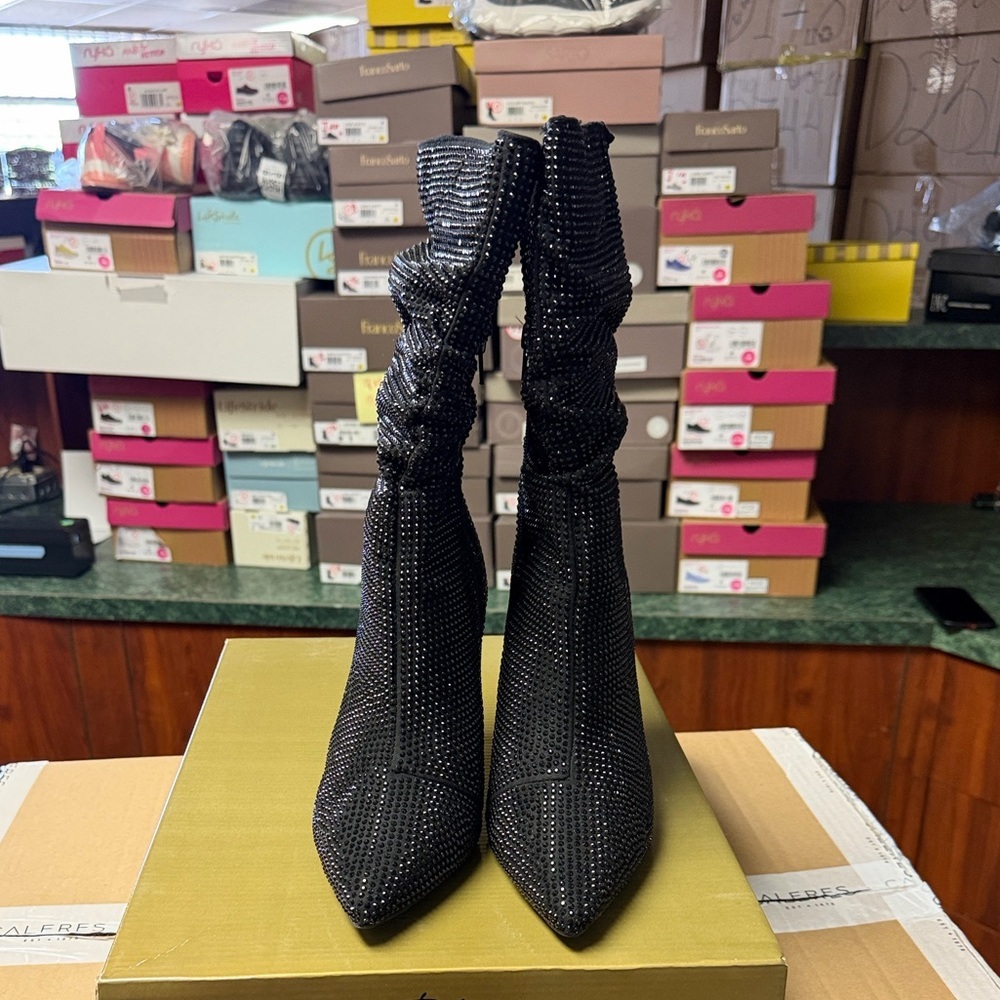 Thalia Sodi Black Crystal-Studded Slouchy Stiletto Boots - Picture 4 of 4